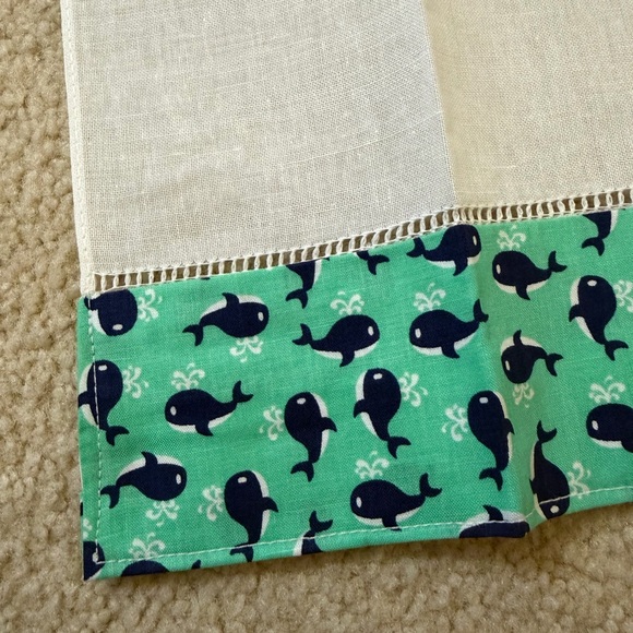 NEW 2 Linen Cotton Hand Towels - Whale Print - Picture 9 of 11